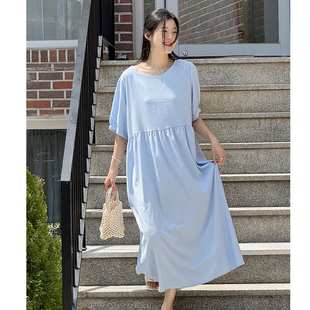 女装 新品 韩国特大码 胖mm夏装 连衣裙601 靓丽纯色圆领甜美短袖 时尚