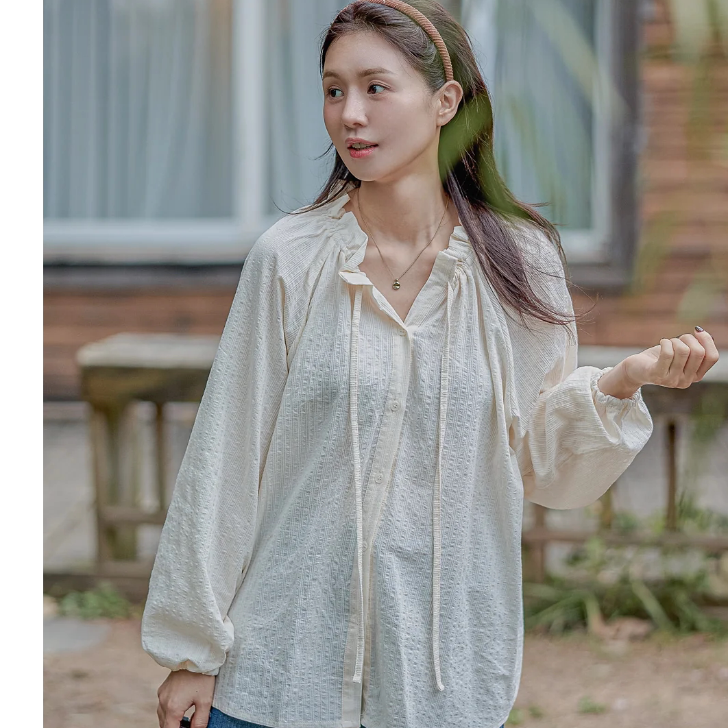 韩国特大码女装胖mm秋装新品时尚抽带褶皱领宽松长袖休闲衬衫1029