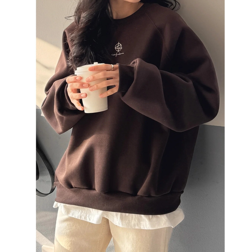 韩国特大码女装胖mm冬装新品时尚时尚拼接边薄绒宽松休闲卫衣1225