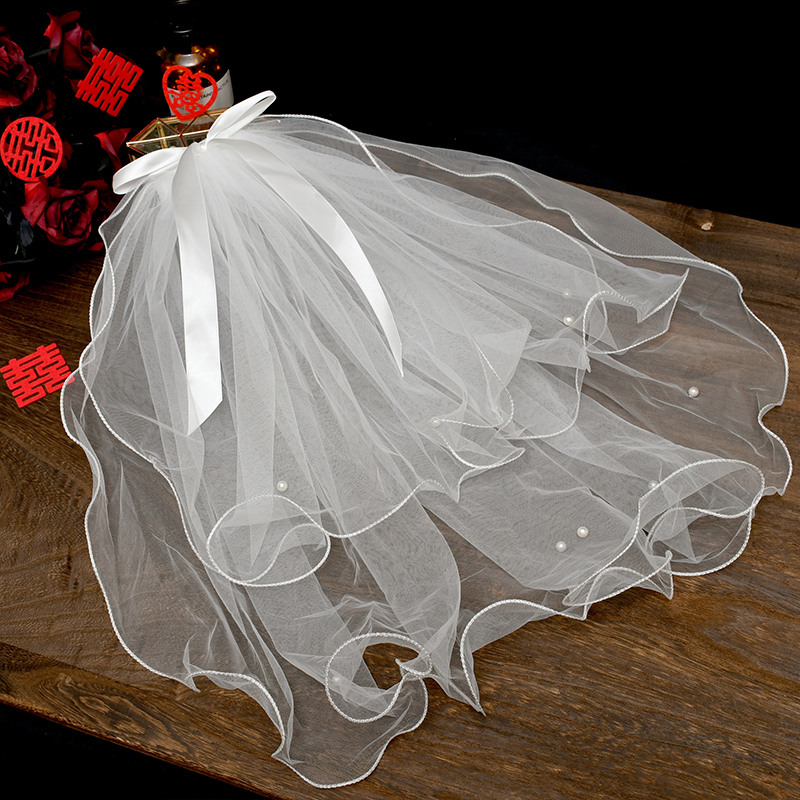 蝶舞新娘结婚卷边丝带钉珠