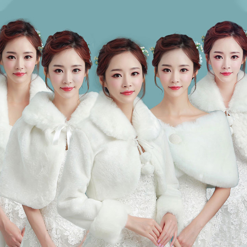 保暖毛披肩新款新娘婚纱小披结婚礼服敬酒服配件热销秋冬季毛披肩