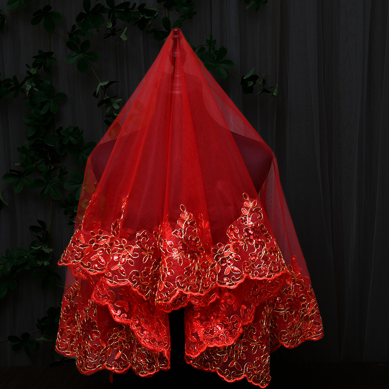 蝶舞新娘结婚头纱红色盖头