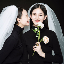 Bride's main wedding dress, headdress, women's double layer simple girlfriends net, red photo props, white short headdress, super xiansen series