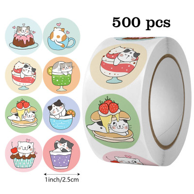 500件猫咪圆形不干胶标贴纸