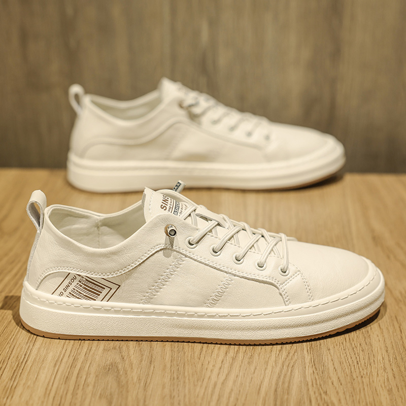 一脚蹬男鞋2025新款秋季潮流百搭休闲小白鞋男士皮面工作软底板鞋