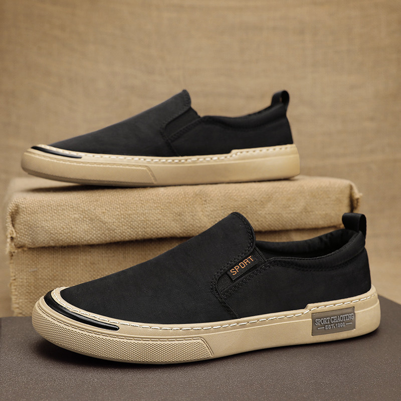 帆布男鞋夏季2025新款一脚蹬透气开车老北京布鞋黑色休闲工作板鞋