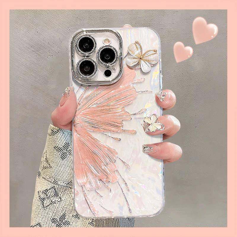 蝴蝶公仔贝壳纹适用苹 果16手机保护壳iphone15/14plus新款不撞壳13PRO女ip12小众11PROMAX高级感创意全包镜,3C数码配件,手机保护套/壳,淘宝优惠券,粉丝福利购,淘宝优惠卷