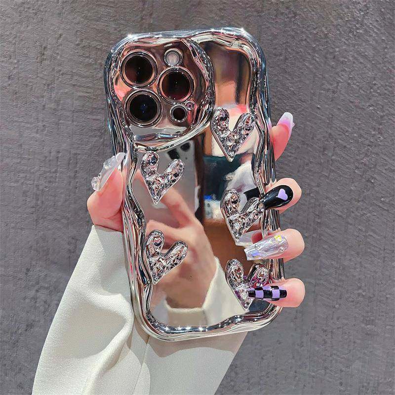 电镀银奶油纹立体爱心适用苹 果15手机保护壳iphone14/13ins12mini女11promax新款xr创意14plus个性xs max软7,3C数码配件,手机保护套/壳,淘宝优惠券,粉丝福利购,淘宝优惠卷