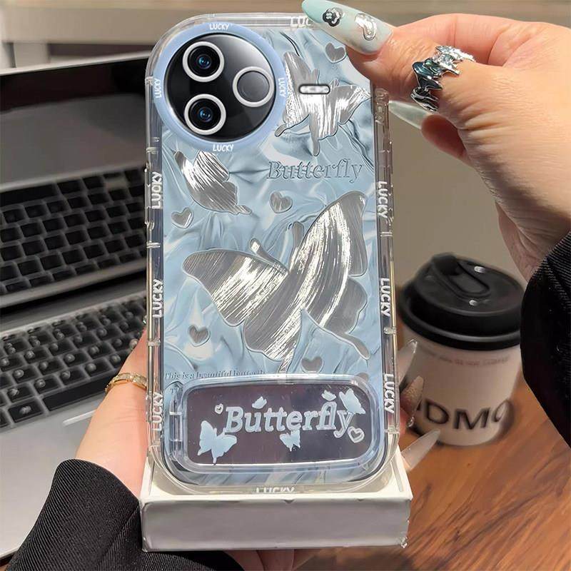 适用蓝色蝴蝶红米K80手机壳K70至尊版镜面k60冠军支架k50新款k40s羽纱k30极速防摔60E保护套redmi女全包渐变,3C数码配件,手机保护套/壳,淘宝优惠券,粉丝福利购,淘宝优惠卷