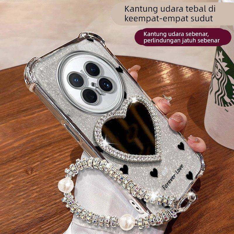 爱心镜子适用华为MAte70手机壳60Pro+新款少女心50E全包透明软壳40电镀四角防摔30高级感Mate60/50创意带手炼,3C数码配件,手机保护套/壳,淘宝优惠券,粉丝福利购,淘宝优惠卷