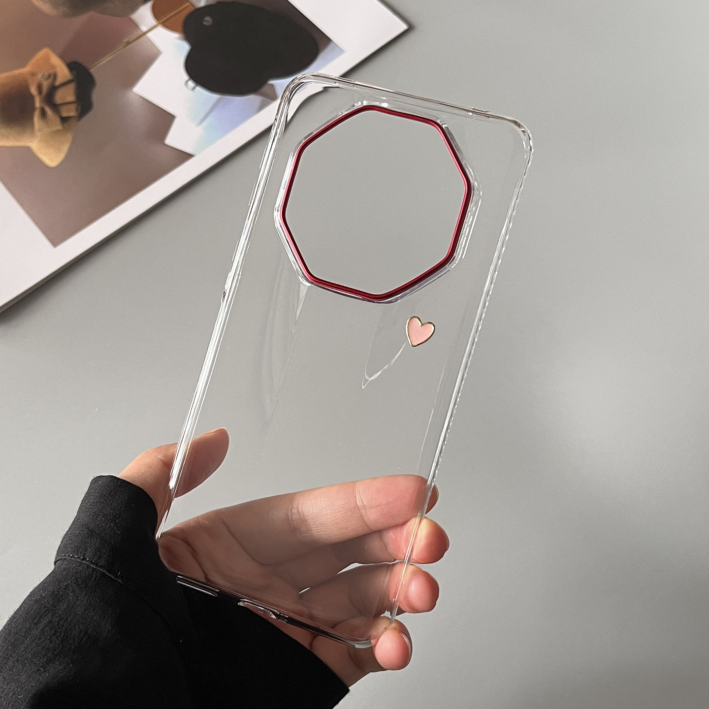 新款华为mate60RS手机壳适用mate80RS非凡大师透明超薄防摔保护套创意立体爱心70rs保时捷高端撞色女款潮外壳