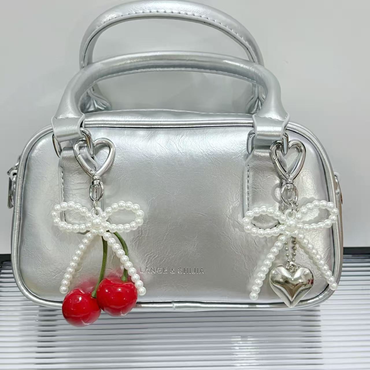 甜酷红色爱心仿珍珠韩系