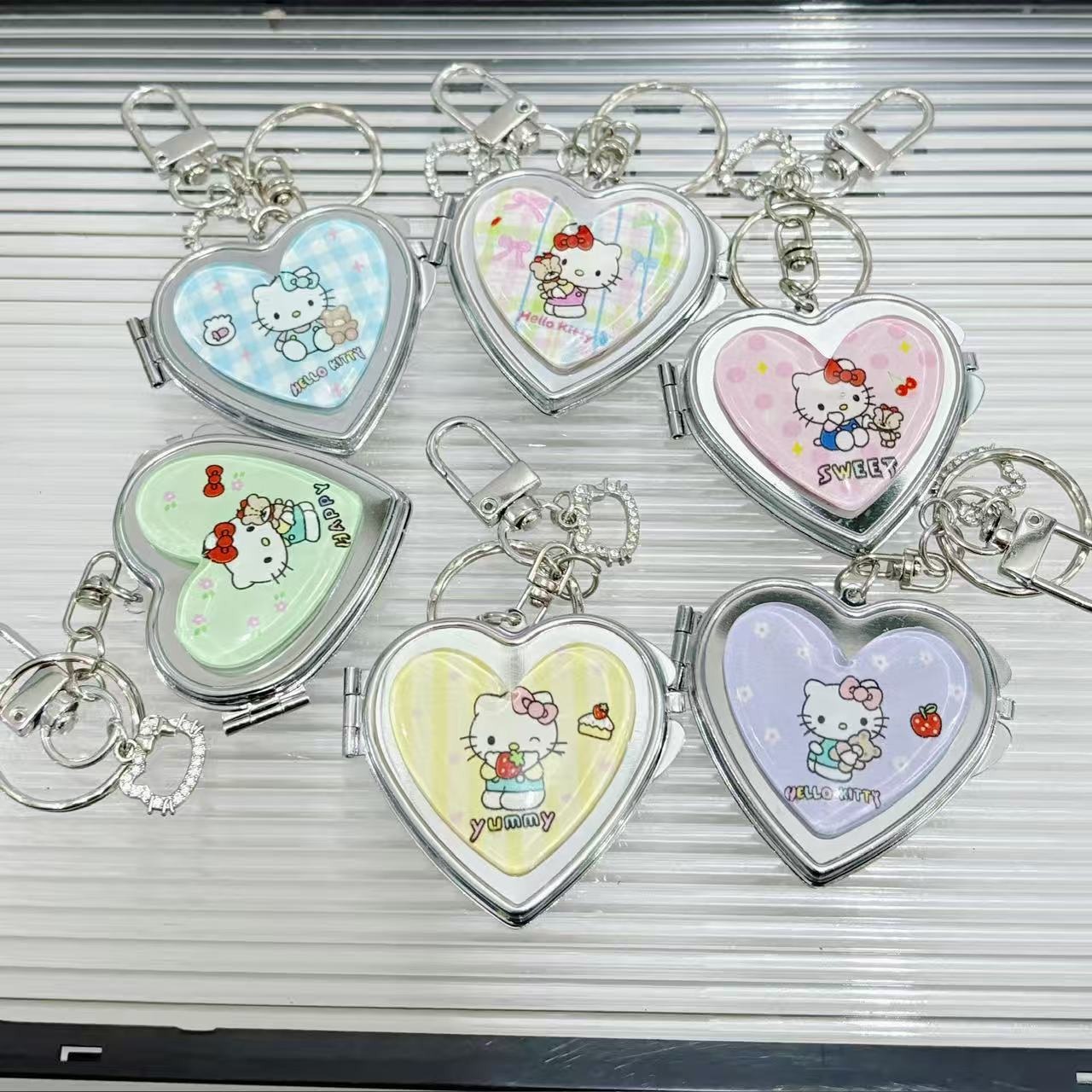 韩系ins糖果色简约精致kt心形镜子包包挂件随身镜钥匙扣时尚挂件