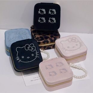 烫钻kt猫首饰盒可爱复古卡通桌面收纳盒项链戒指饰品置物盒女