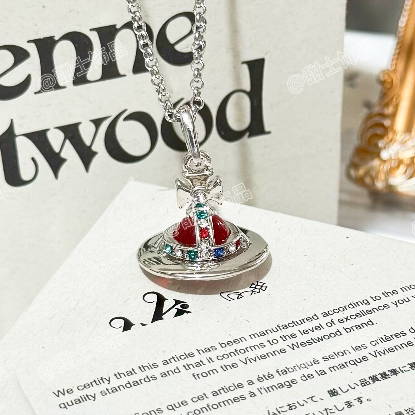 thumbnail for Alloy glass pendant vintage large three-dimensional earth planet necklace glass bead pendant buckle high-end sweater chain