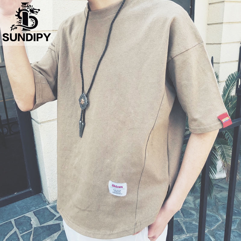 sundipy夏季男装短袖宽松纯色t恤(非品牌)