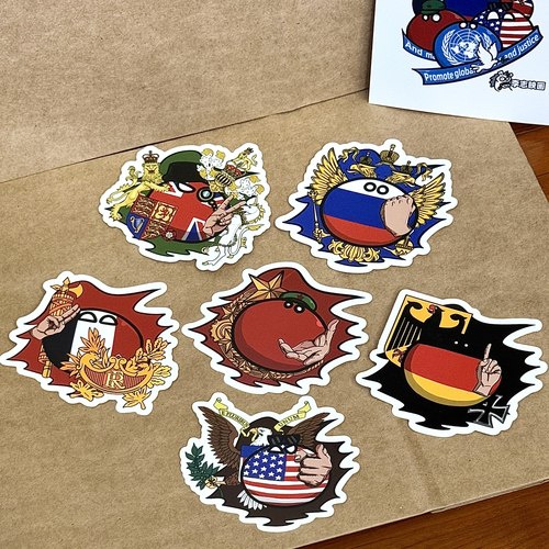 【李志映画】贴纸国家球系列造型Polandball装饰贴画（一包6枚）