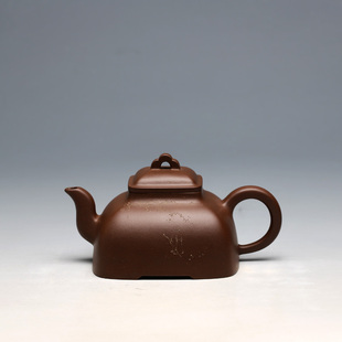 全手工紫砂壶 觚棱 宜兴紫砂壶 黄丽萍方器 王翔刻绘 500CC 茶壶