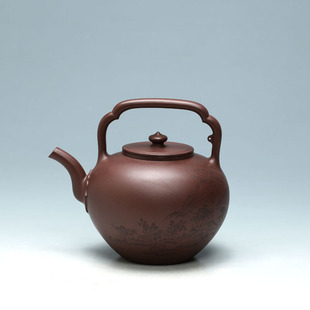储亚军刻绘 明理茶艺 宜兴紫砂壶 周倩全手工 750CC吴径提梁壶