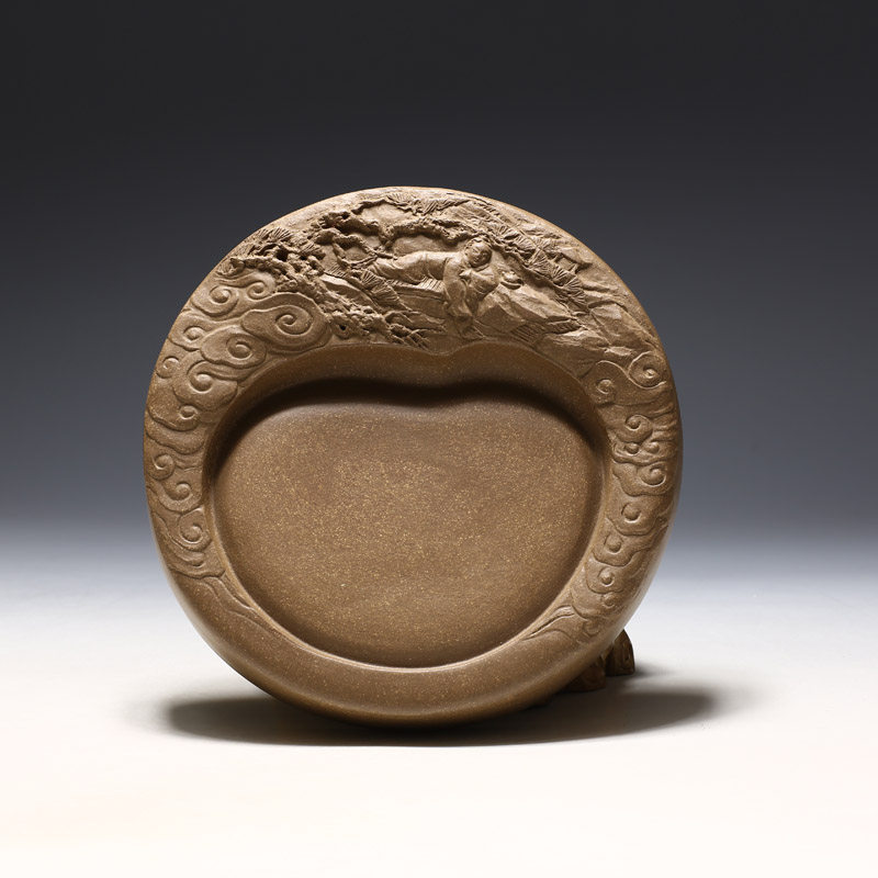 明理茶艺 陈建平全手工雕塑 紫砂砚台 醉卧松风 宜兴紫砂壶名家