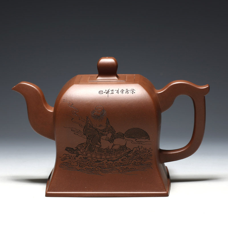 明理茶艺 宜兴紫砂壶  何震  1230cc 方尊壶 方器 木石刻