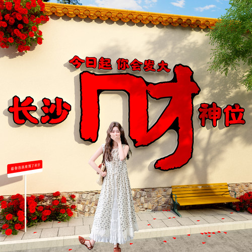 网红长沙城市地标名打卡布置花墙面装饰户外造景发财吸引顾客新年