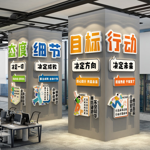 企业文化办公司室墙面装饰氛围布置励志标语进门形象承重柱子贴画