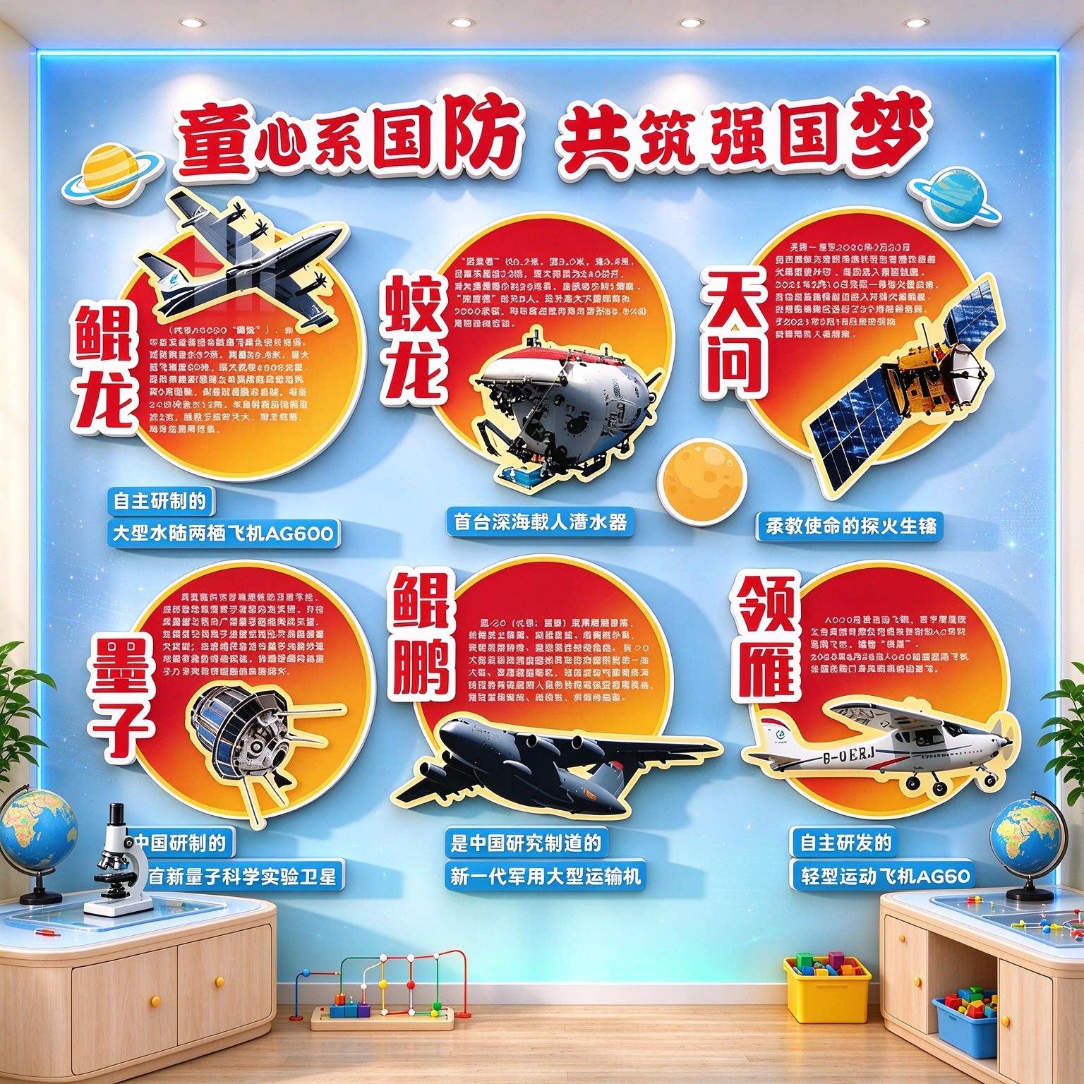 幼儿园环创成品爱国防科技主题文化墙面贴画教室布置装饰大厅走廊
