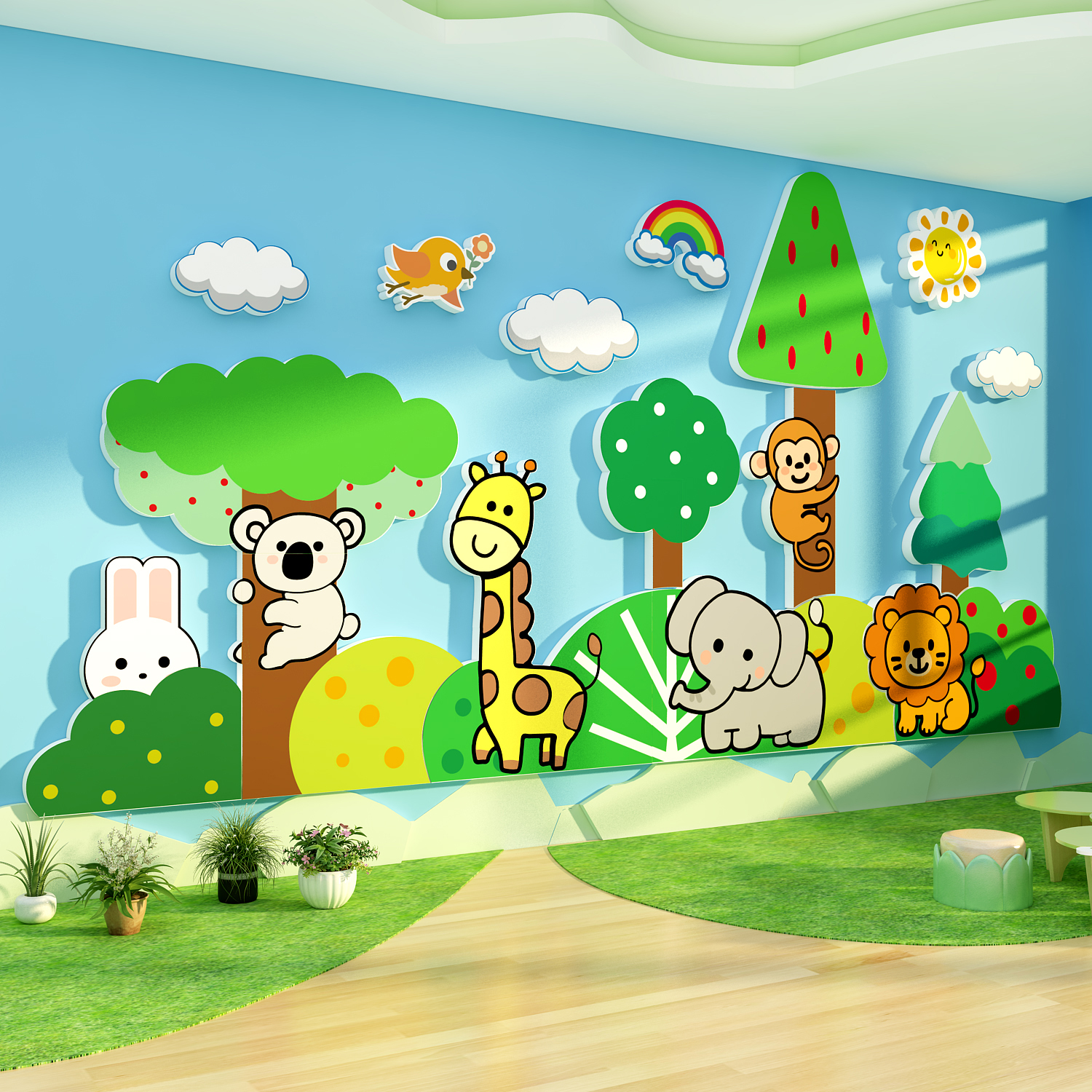 幼儿园走廊墙面装饰托管班形象文化环创主题成品动物贴画教室布置图片