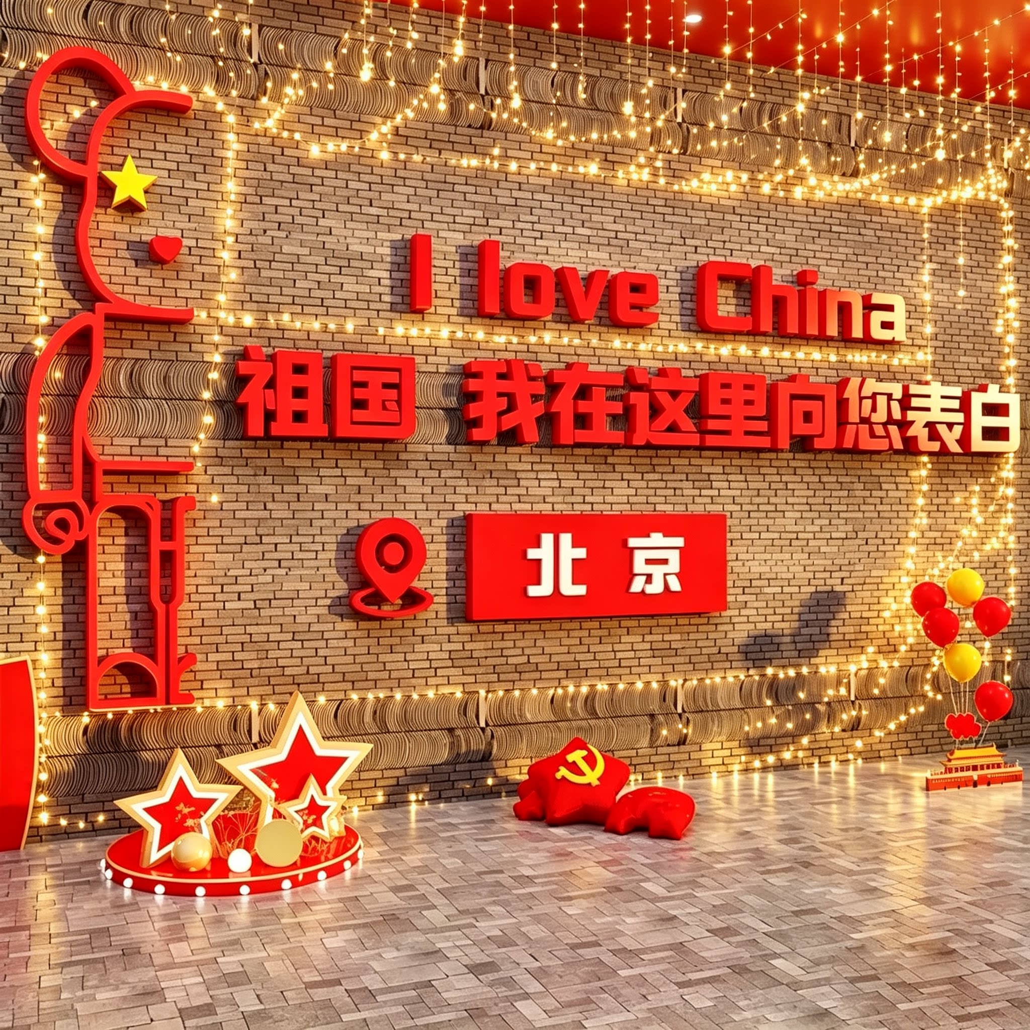 网红打卡拍照区红色爱国庆节主题党建员文化装饰氛围布置背景贴纸