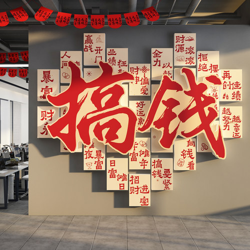 办公室司墙面装饰氛围布置企业文化搞钱贴字画进门形象双十一场景