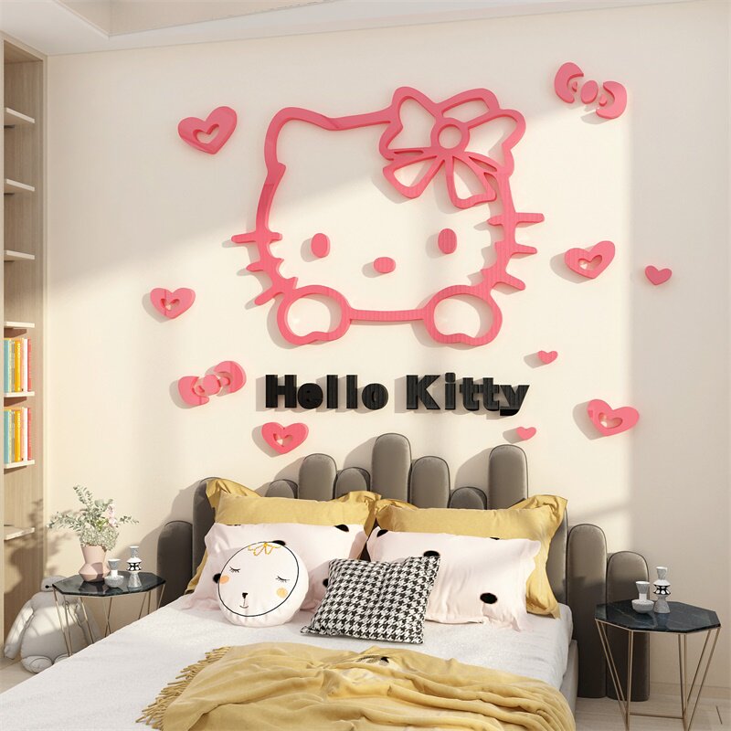 哈喽hellokitty凯蒂猫贴画儿童女孩卧室床头公主房间布置墙面装饰