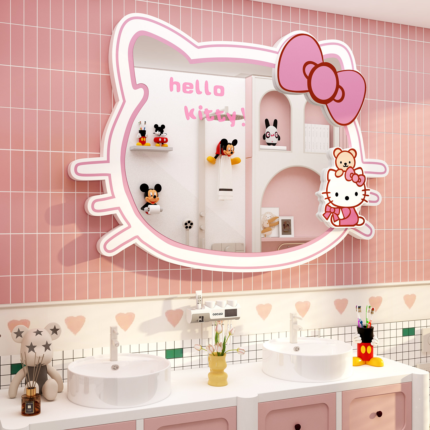 hellokitty凯蒂猫浴室卫生间墙壁面贴纸镜子装饰挂画卡通环创自粘