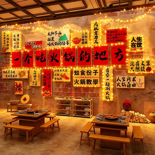 网红打卡市井风装饰地摊火锅串饭店墙面氛围布置餐饮重庆工业围炉