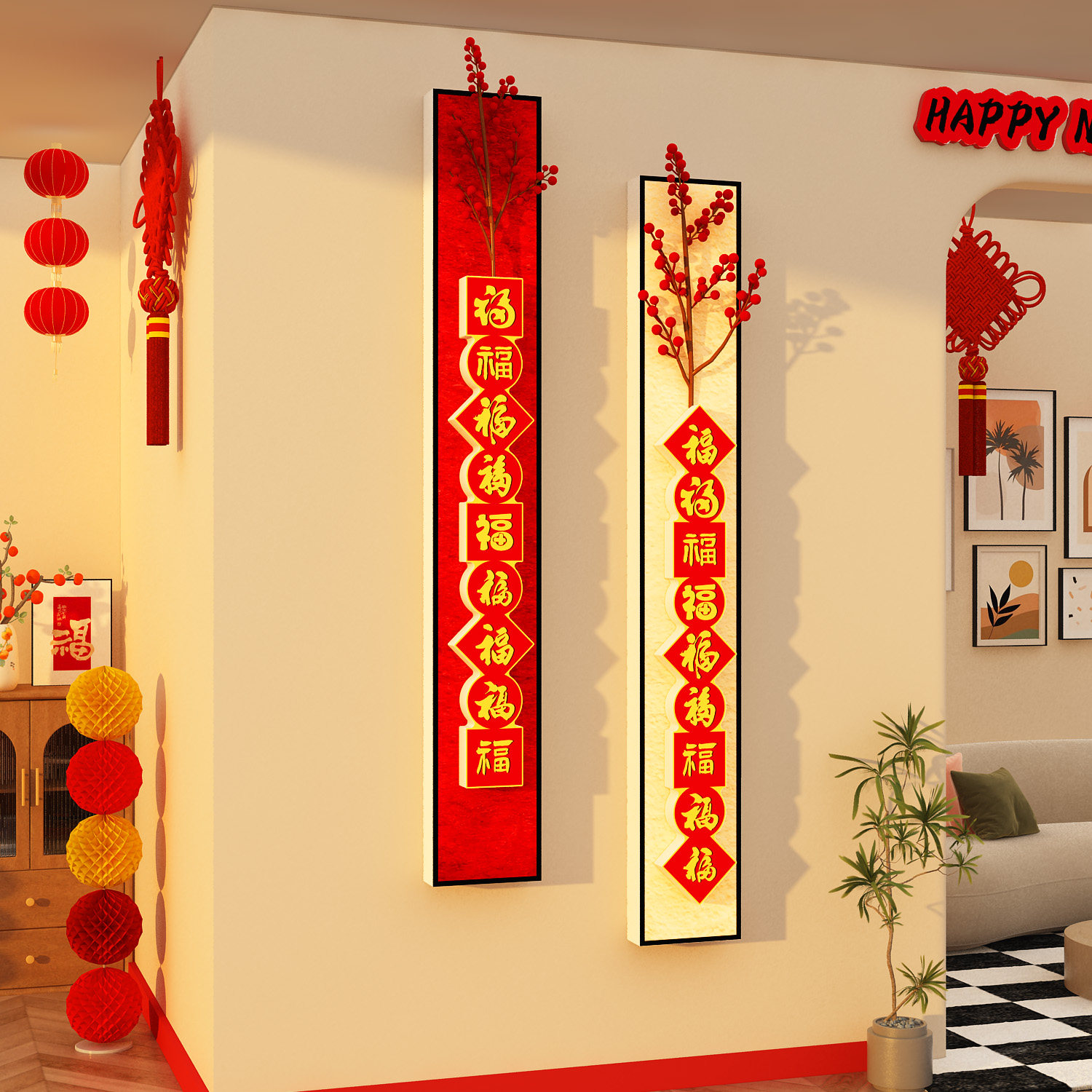 2026过马新年电视背景墙装饰壁画亚克力3d立体入户门玄关客厅沙发