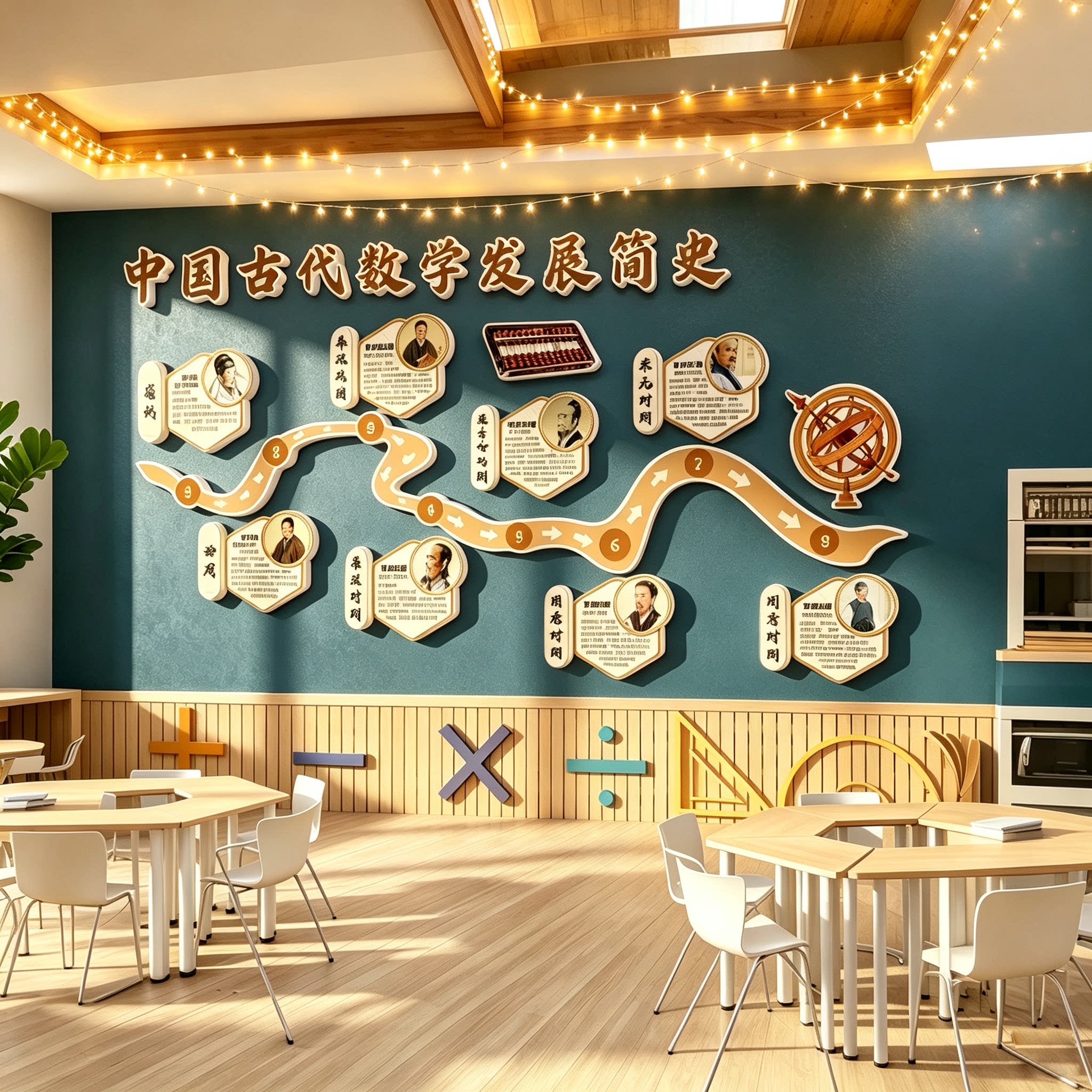 数学角发展史教室布置装饰培训机构环创思维文化墙小学形象黑板报