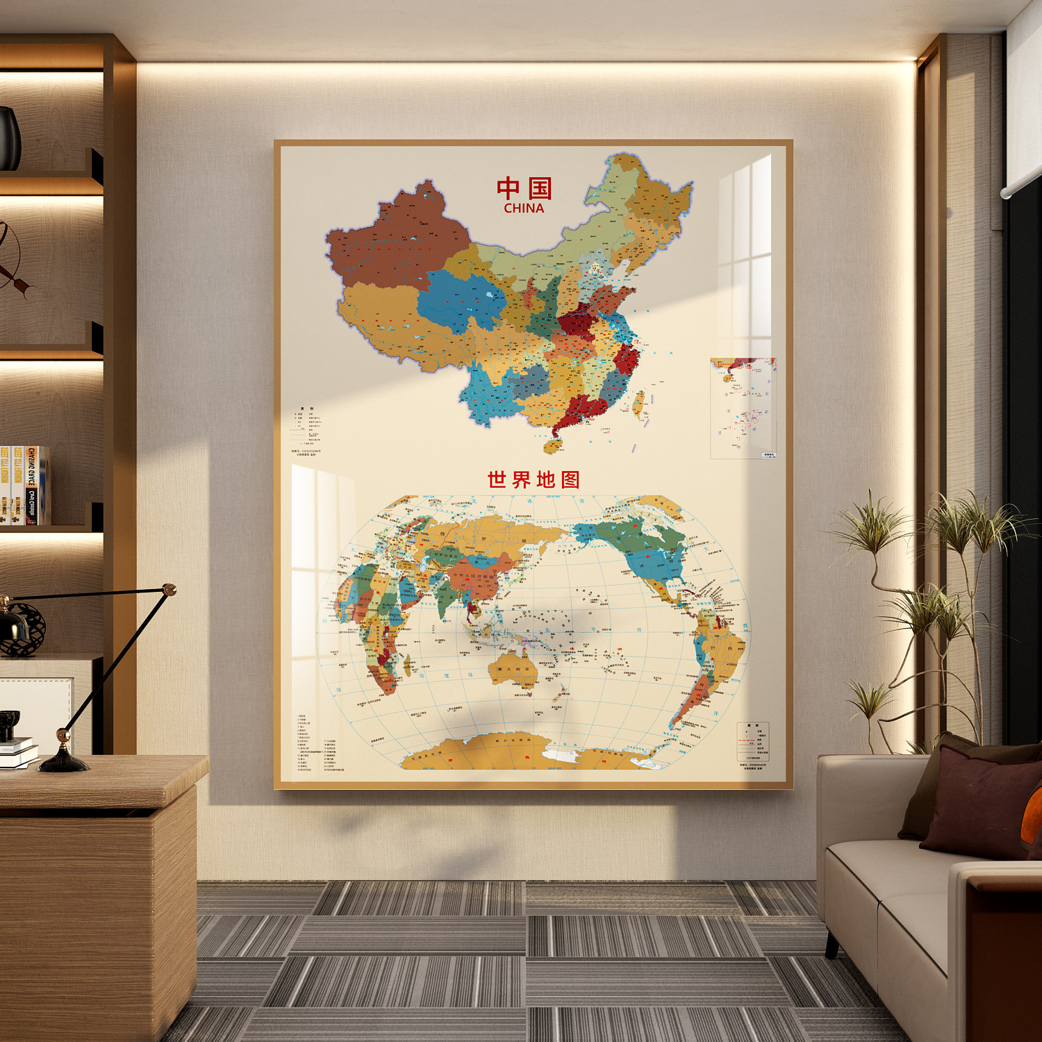 世界地图墙面装饰画企业文化背景贴办公室氛围布置3d立体自粘中国