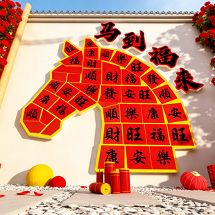 2026过新年装饰品拍马屁快乐贴纸墙面网红打卡布置氛围花造景小院