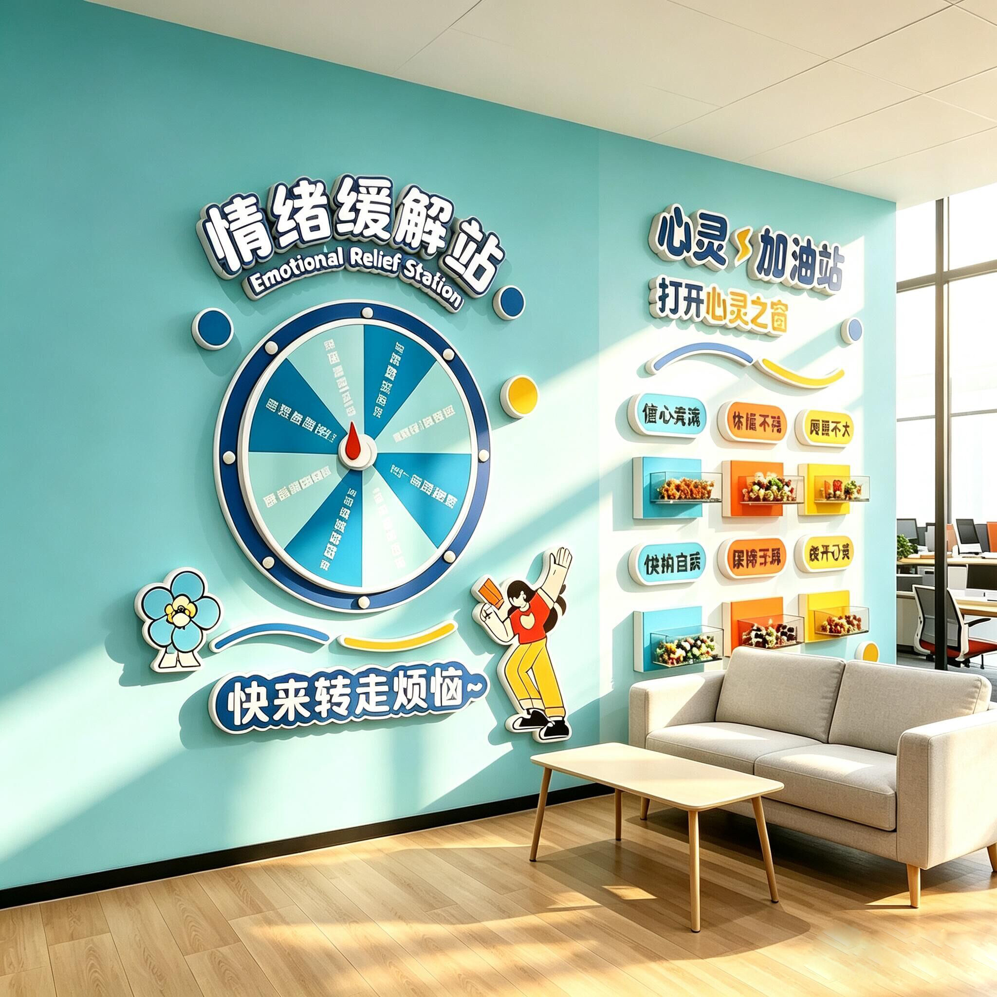 公司情绪互动幸运可爱转盘心灵理能量加油补给文化办室布置墙装饰