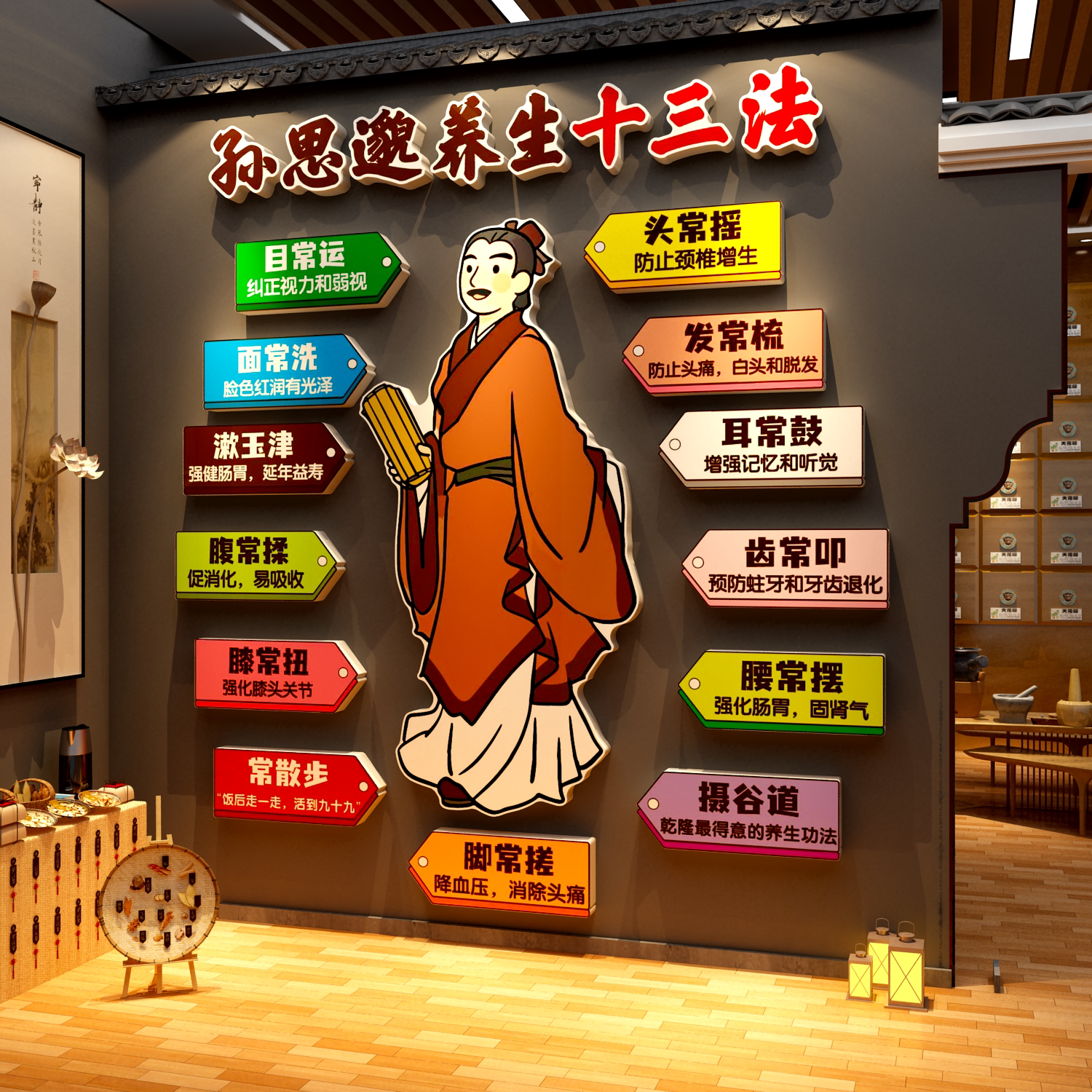 孙思邈养生十三法中医馆氛围装饰文化背景挂画图疗愈空间进门形象
