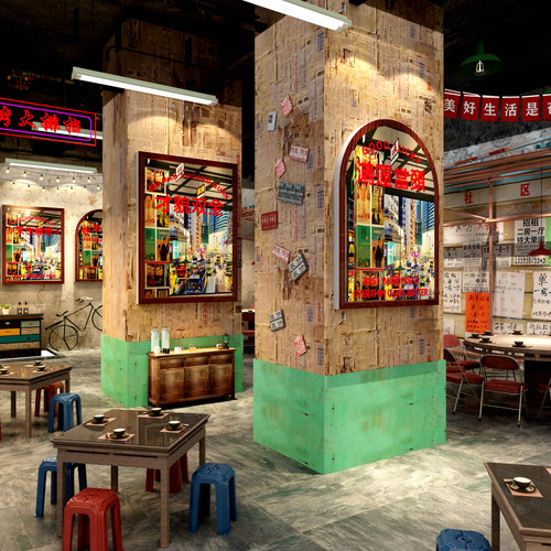 市井墙装饰80年代怀旧老物件复古供销社镜子火锅店餐饮画氛围柱子