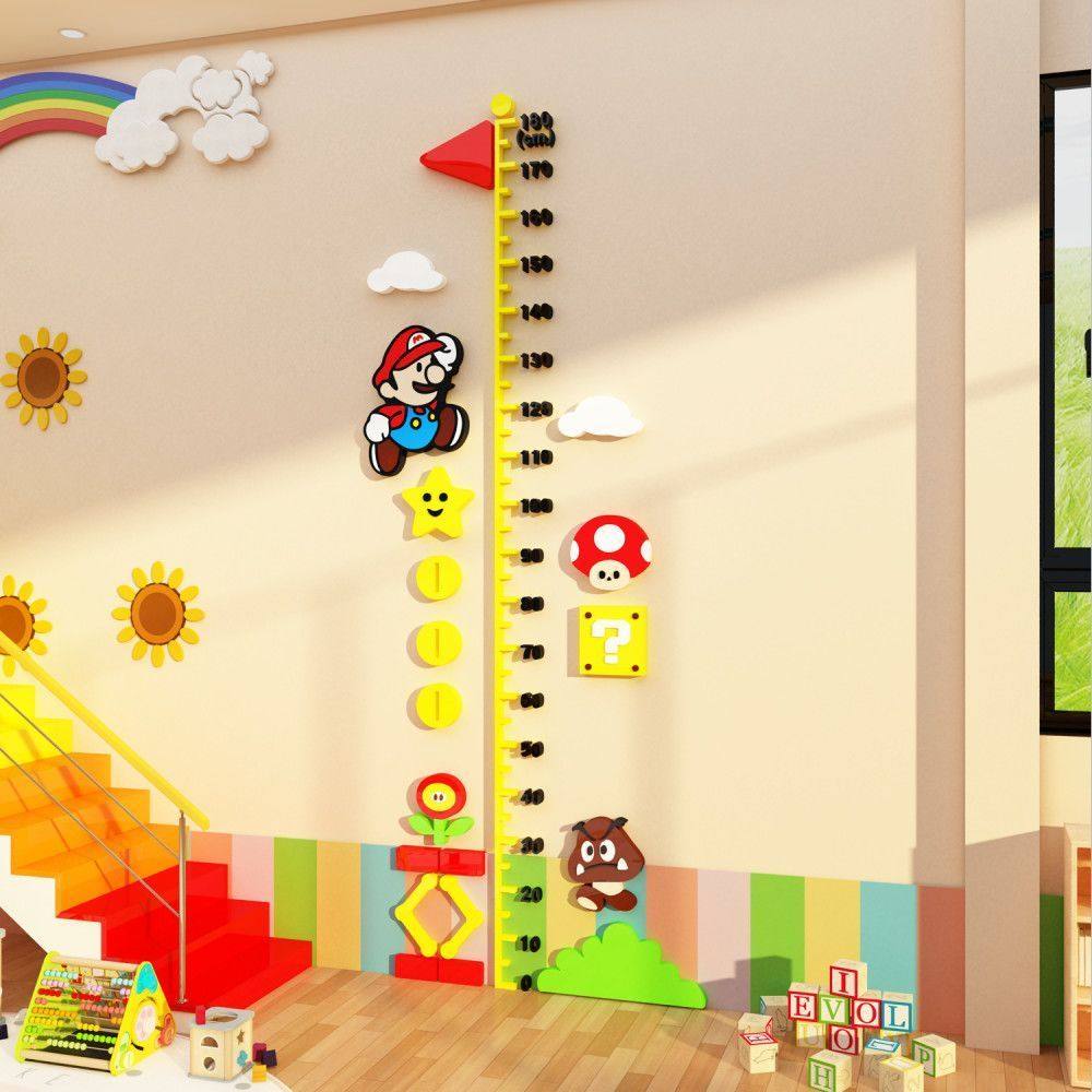 马里奥身高测量贴画儿童房间墙面装饰布置床头背景3d立体亚克力宝