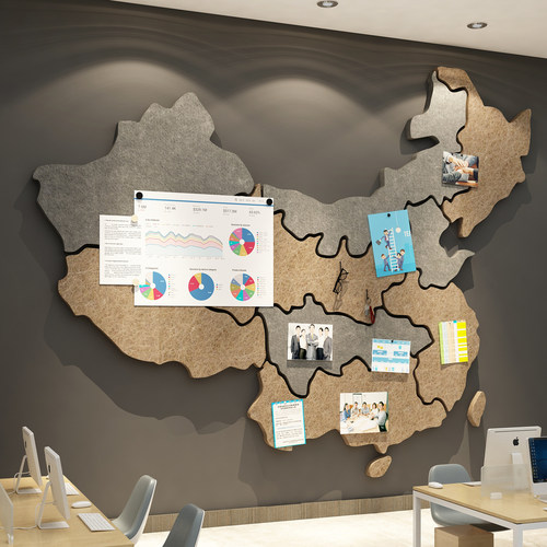毛毡贴中国世界地图办公室旅行社墙面装饰画布置创意照片展示kt板