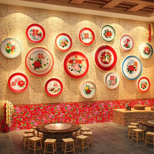搪瓷盘东北特色墙面装饰餐饮饭店80年代怀旧供销社复古物件铁锅炖
