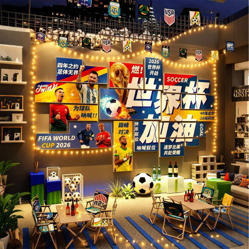 网红打卡清吧小酒馆墙面装饰品场景布置烧烤创意世界杯足球队主题
