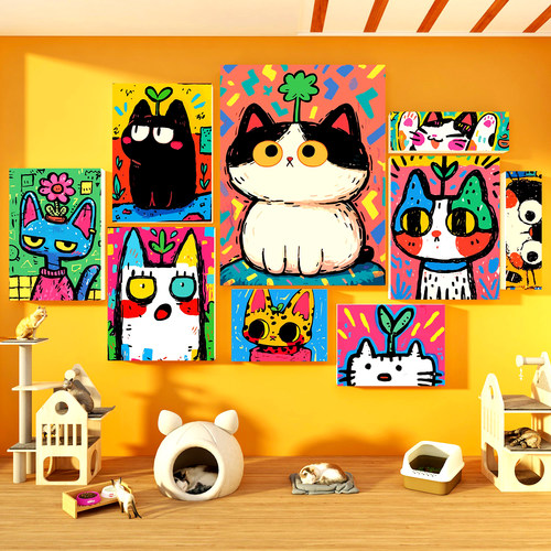 2025撸猫咖店馆装饰网红打卡宠物氛围布置墙面多巴胺直播间形象