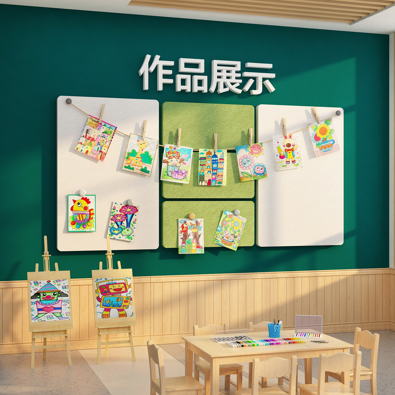 毛毡板贴优秀作品展示栏画布置美术教室墙面装饰机构环创文化互动