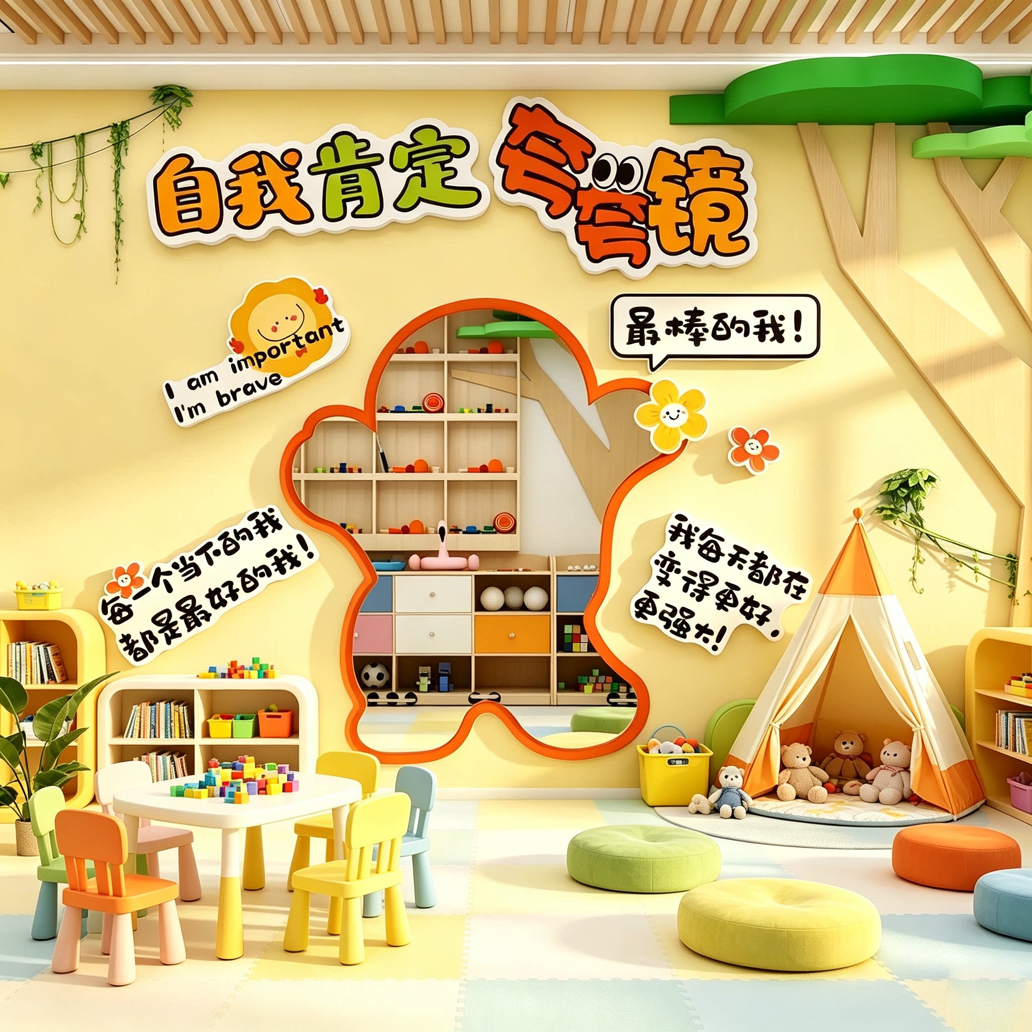 情绪自我夸哈镜子打卡心理角布置幼儿园教室文化墙面环创装饰成品