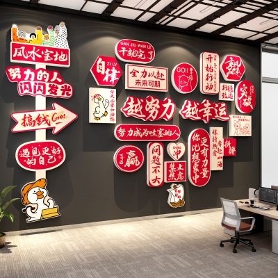 电商办公室墙面装饰企业文化618氛围布置司进门形象搞钱励志标语