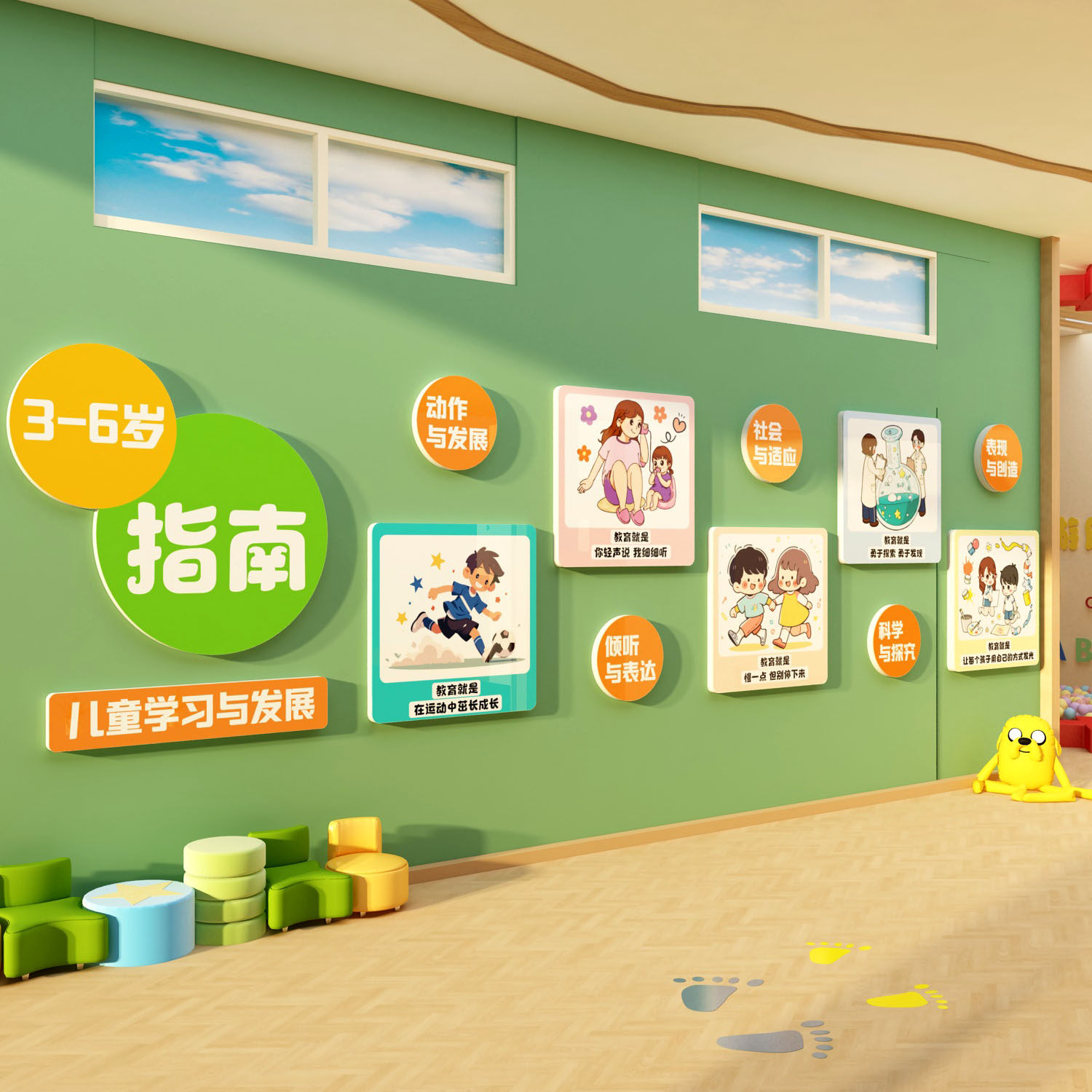 幼儿园楼梯墙面装饰文化托管环创主题成品3到6岁指南发展机构走廊,家居饰品,软装墙贴,淘宝优惠券,粉丝福利购,淘宝优惠卷